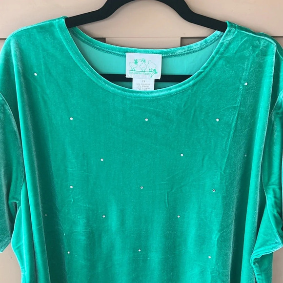 The Quacker Factory New w Tag 2X Kelly Green Short Sleeve Crushed Velvet Blouse - Picture 5 of 7